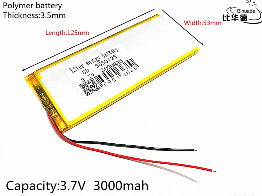 3,7 в 3000 мАч 3553125 литий-полимерный Li-Po Перезаряжаемые Батарея для Mp4 Mp5 gps