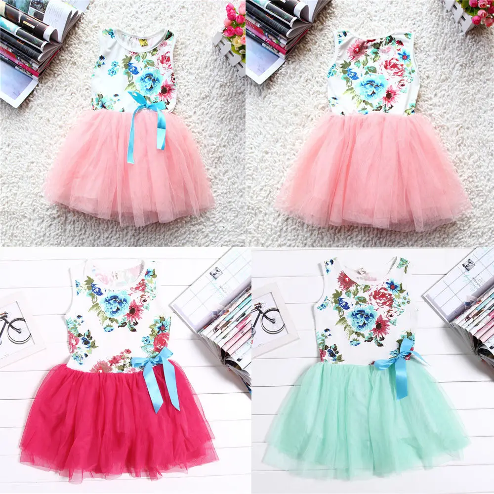 

Sleeveless Flower and Mesh Dress For Toddler Kids Baby Girls