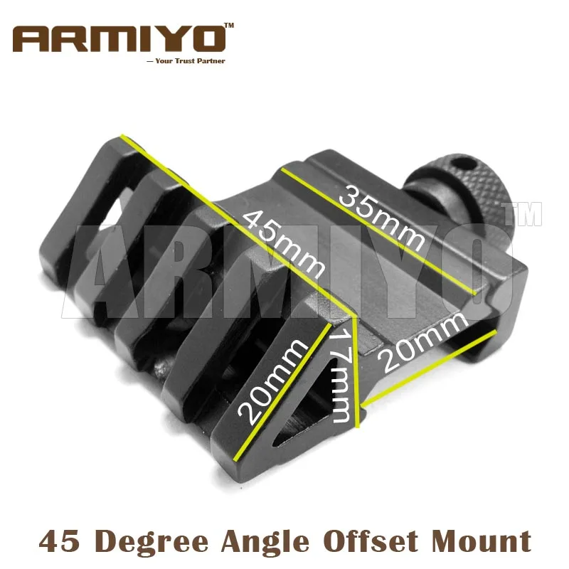 

Armiyo 4 Slot 45 Degree Angle Offset Fit 20mm Rail Mount Rack Adapter Clip Gun Laser Scope Hunting Shooting Accessories