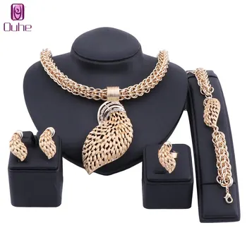 

Fashion Exquisite Dubai Jewelry Set Luxury Gold Color Big Nigerian Wedding African Beads Costume Design Jewelry Set