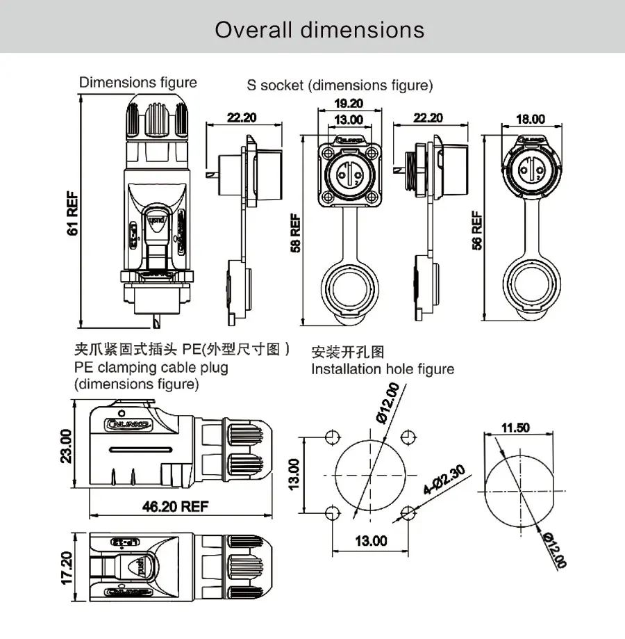 UL CE Approve M12 DC Plastic 3 pin 5A Plug&Socket Power Waterproof IP67 Panel Locking Connector For Led Lighting Power Equipment