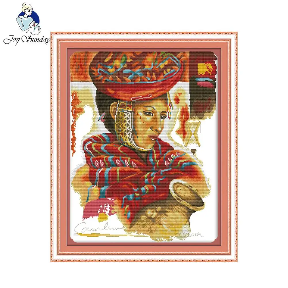 Набор для вышивки крестом Joy Sunday Woman And Clay Pot напечатанный 11CT 14CT набор рукоделия