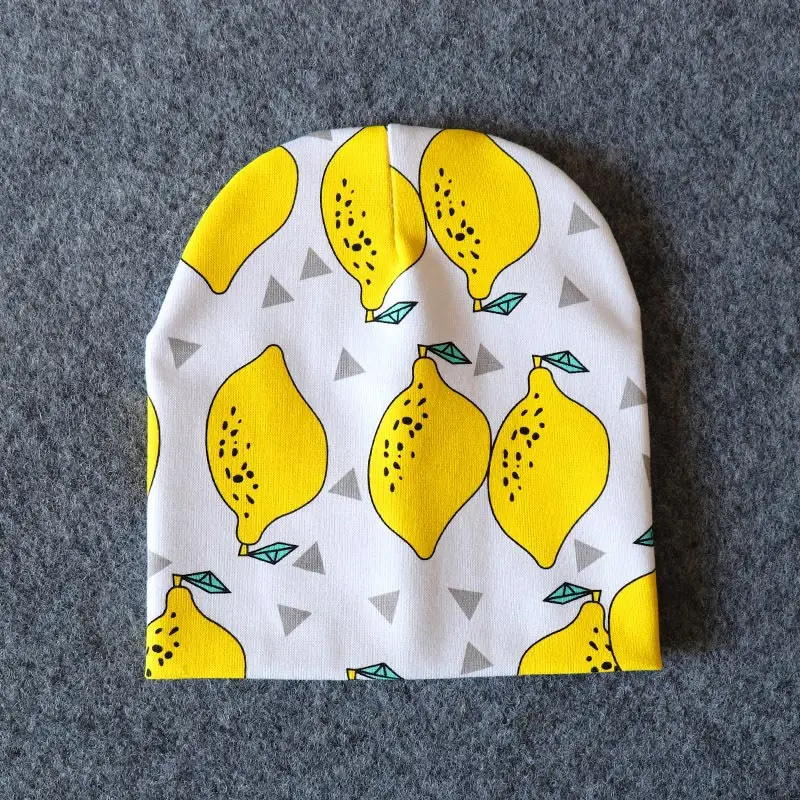 Весенне-осенние хлопковые детские шапочки с мультяшным принтом для новорожденных, эластичные детские шапочки для мальчиков и девочек, реквизит для фотосессии - Цвет: white pear