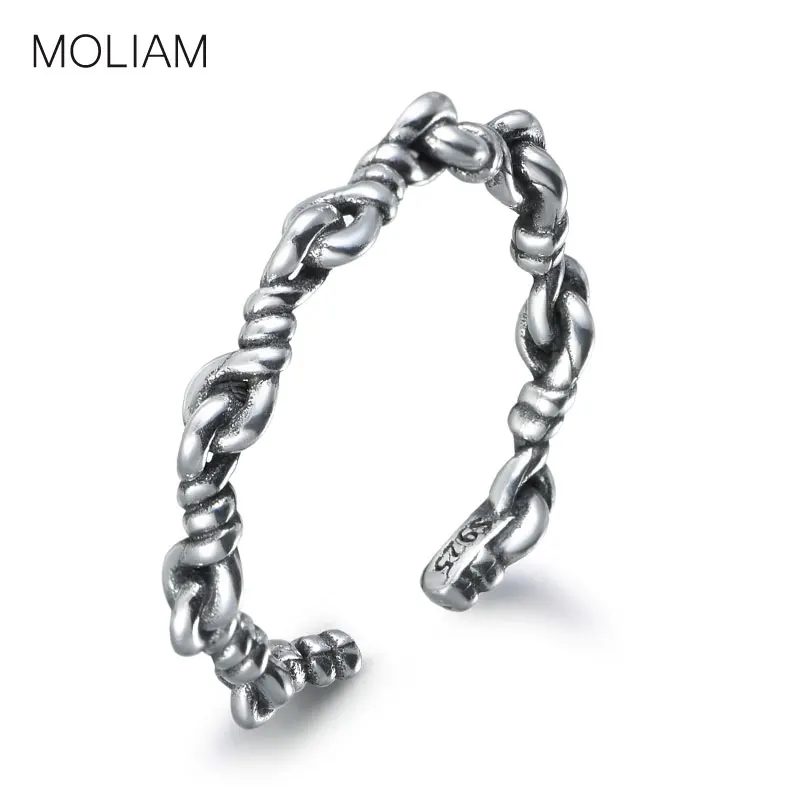 MOLIAM Genuine 925 Sterling Silver Adjustable Finger Ring for Men Women Vintage Simple Twisted Open Toe Rings Jewelry MLRT0154 | Украшения