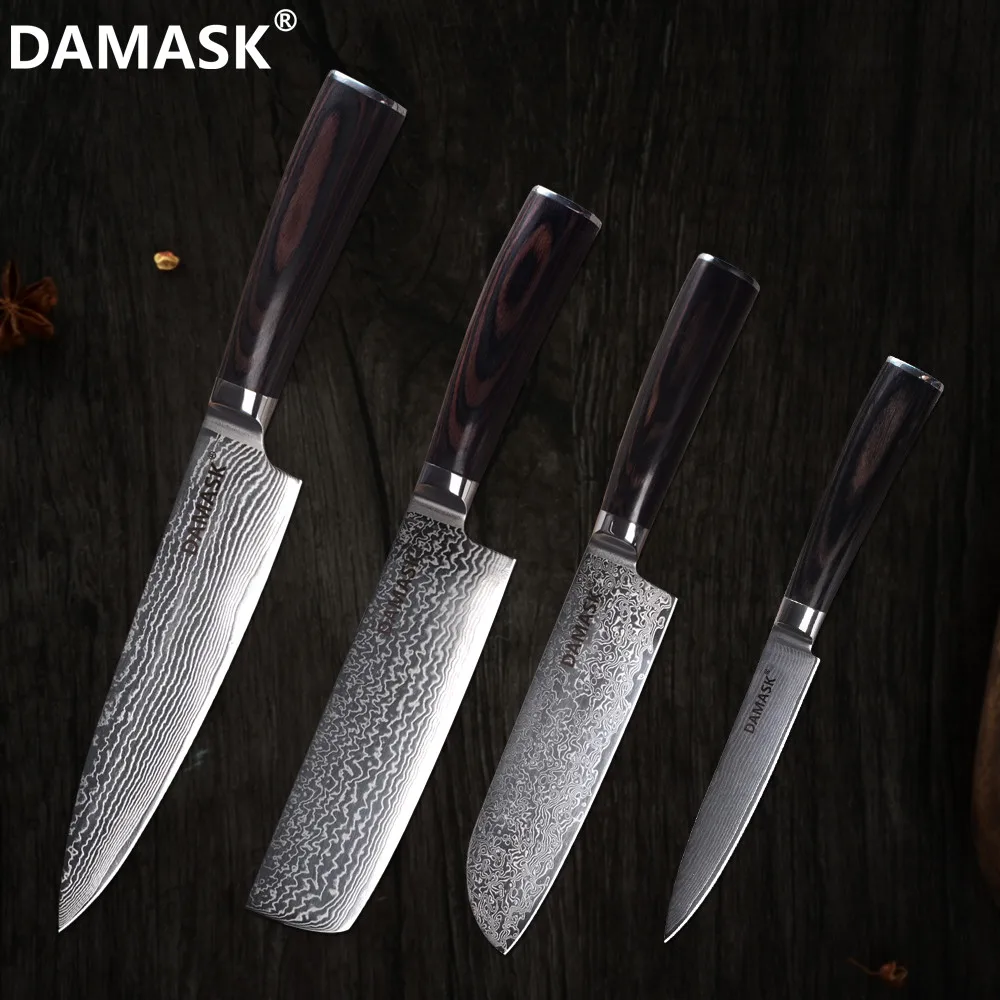 

Damask 4 PCS Set Japan Damascus VG10 Kitchen Knife Set Chef Chopping Santoku Utility Knives Set 62HRC Super Sharp Cutlery