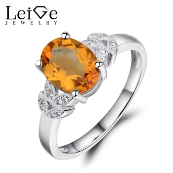 

Leige Jewelry Anniversary Rings for Women Natural Citrine Ring Yellow Gemstone Oval Cut 925 Sterling Silver Christmas Gift