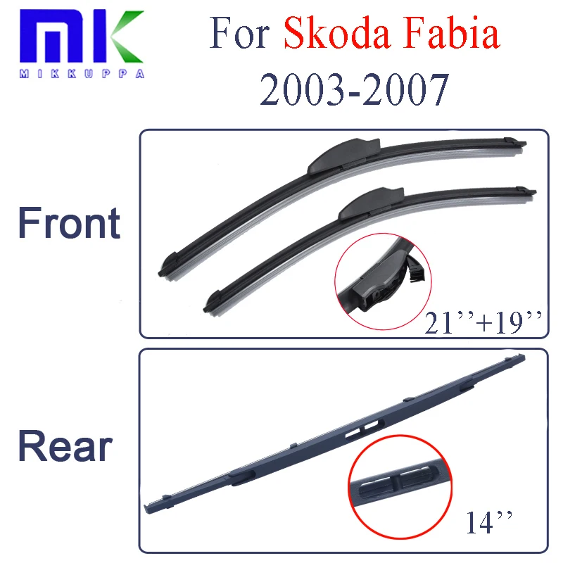 Front And Rear Wiper Blades For Skoda Fabia 2003 2004 2005 2006 2007