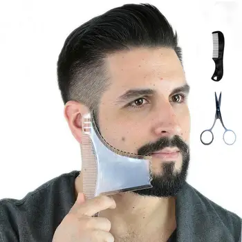 

Transparent Beard Comb+Comb+Beard Scissors Suit Beard Grooming Shaping Kit