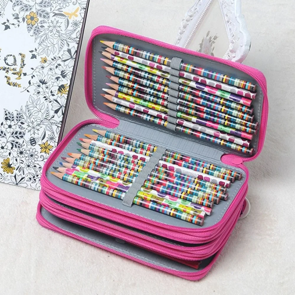 

Zipper Pencil Bag Drawing Sketching Pen Case Multilayer 52 Holes Pencilcase Multifunction Stationery for Office School