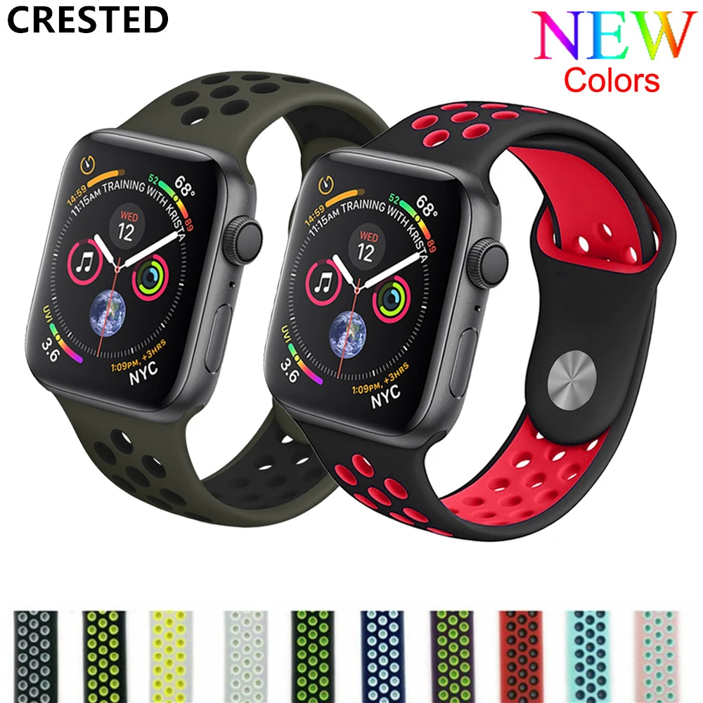 CRESTED Sport strap For Apple Watch band 4 3 44 mm 40mm iwatch 4 band 42mm correa apple watch 38 mm silicone Bracelet watchbands