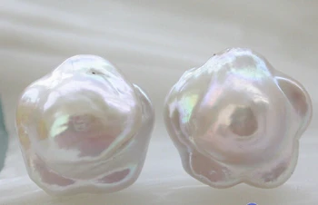 

Hot sale Free Shipping>>>>>Nature 17mm plum blossom white keshi reborn pearl stud earring