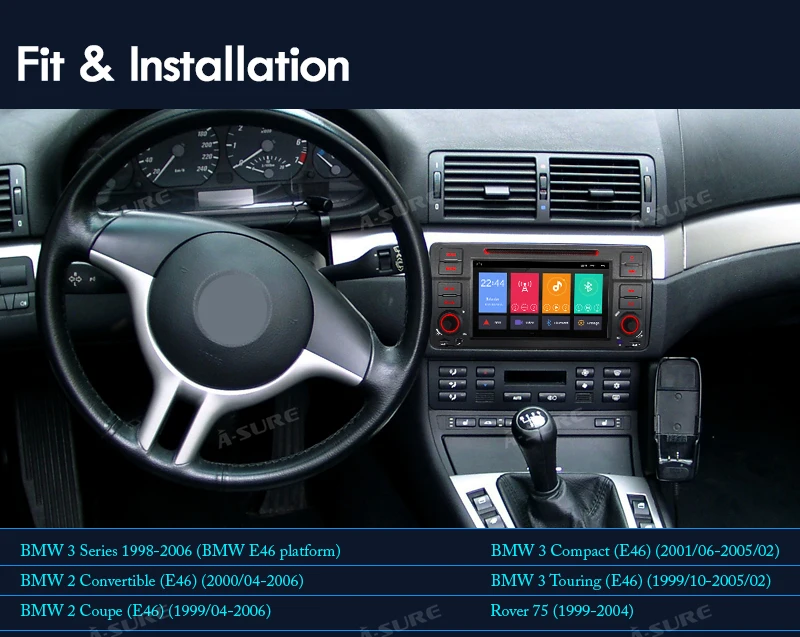 Sale A-Sure 7 Inch 2 Din Android 8.1 Car Auto Radio GPS DVD Player Navigation For BMW E46 M3 318 320 3 Series Coupe Rover75 MG ZT 8