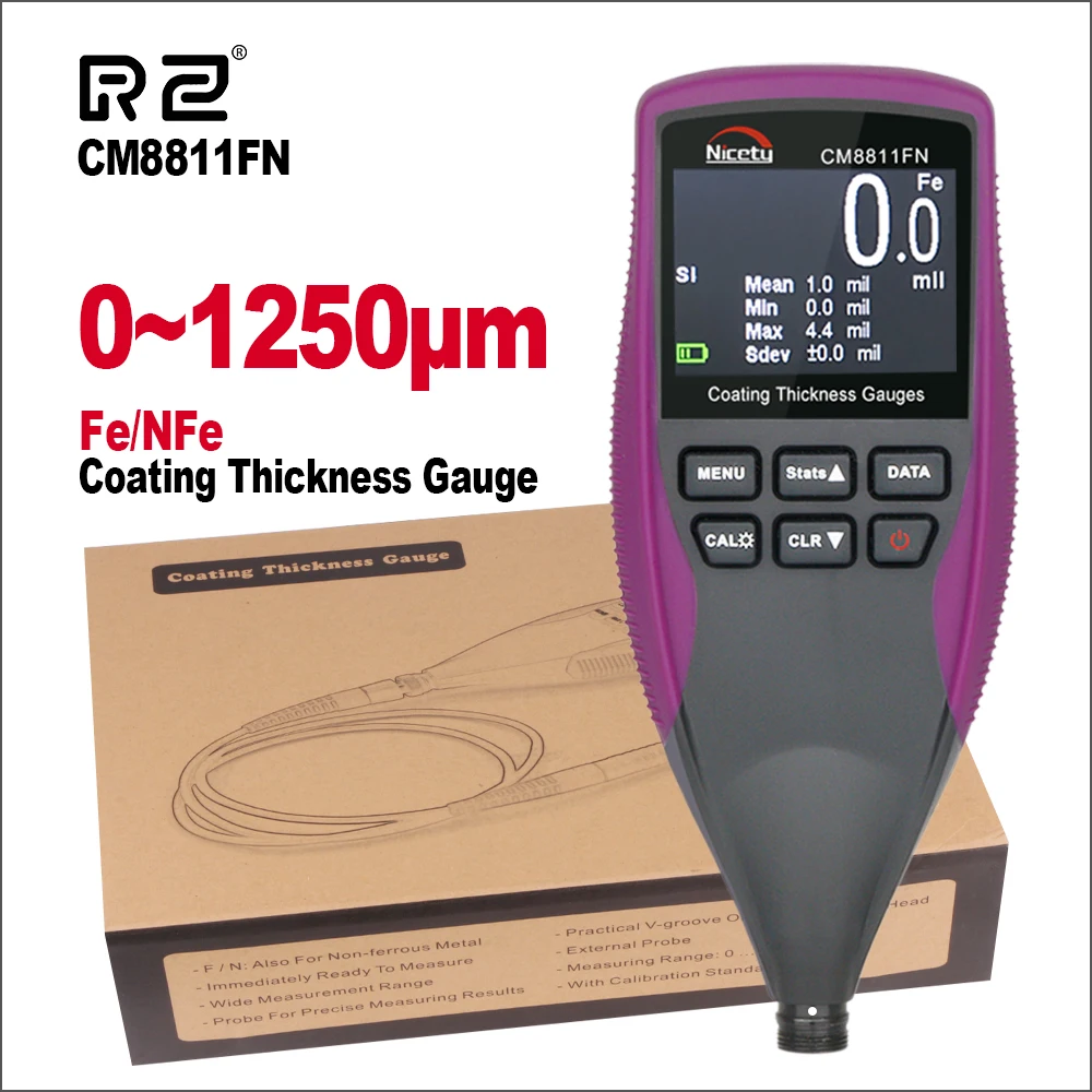 RZ измеритель толщины краски RZ240 цифровой ЖК-дисплей измеритель толщины покрытия тестер металла автоматическое измерение 0~ 1300um ширина измерительные инструменты - Цвет: CM8811FN