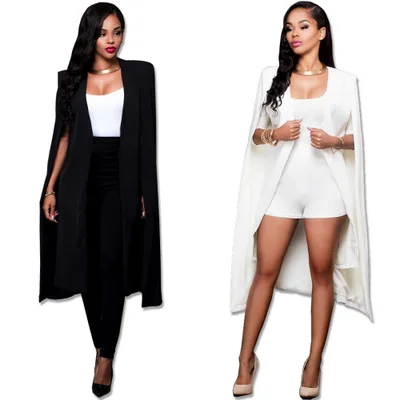 

Women Fashion Cape Cardigan Blazer Plus Size Loose Long Cloak Jacket Trench Coat Outerwear Blazers Black And White