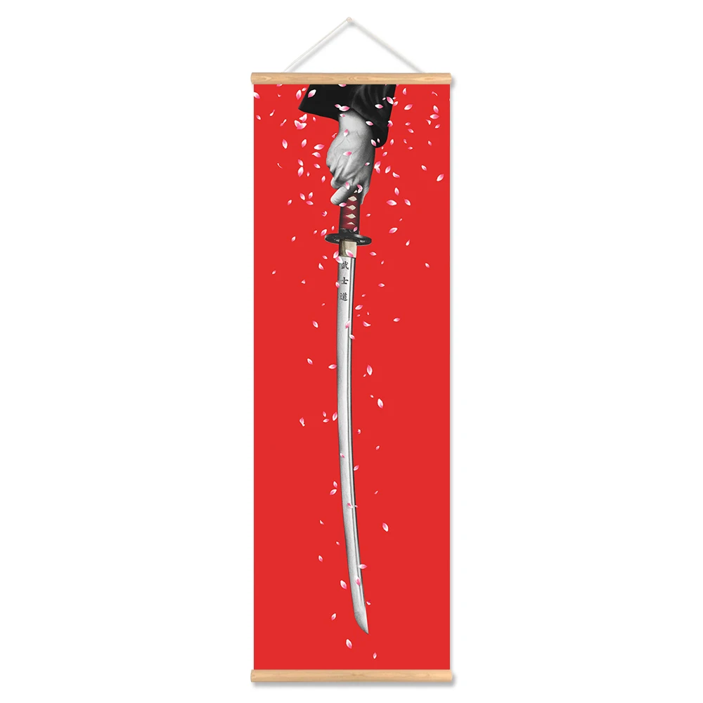 Японский самурайский свиток живопись холст печать плакат с деревянной вешалкой стены искусства гостиной спальни украшения дома - Цвет: 2