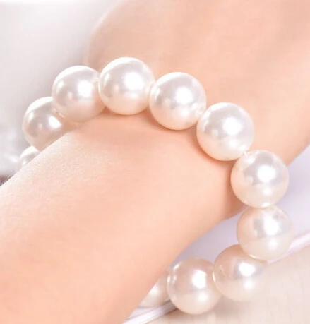 001864 12 мм браслет из натуральной кожи с белыми жемчужинами для женщин и девочек, ювелирные изделия, растягивающийся браслет, 2 шт. натуральный>