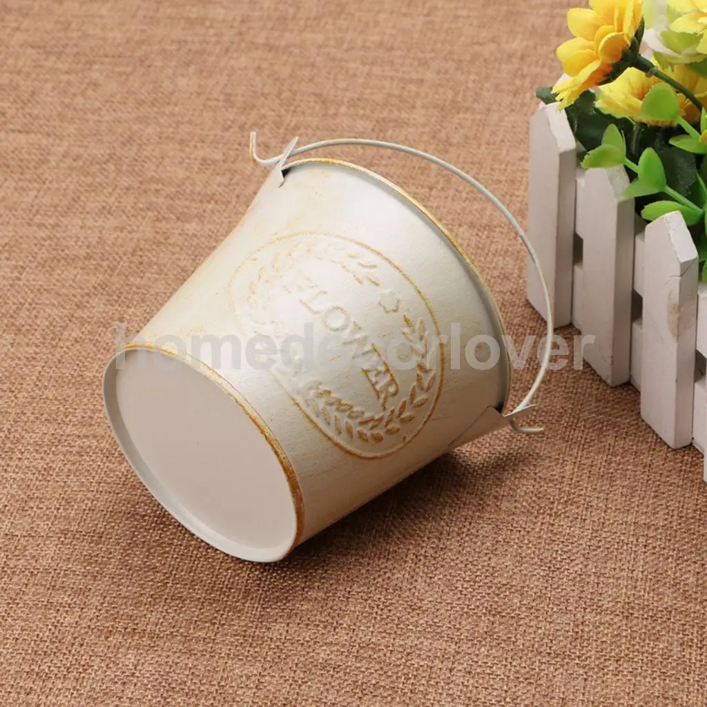 3-set Shabby Galvanised Tin Flower Plants Planter Bucket Flower Pot Vase Wall Hanging 