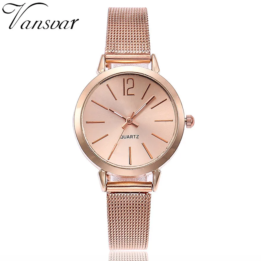 Rose Gold Vansvar, женские часы, круглый циферблат, роскошные серебряные часы, повседневные кварцевые часы из нержавеющей стали, браслет с мраморным ремешком, аналоговые наручные часы Q - Цвет: Rose Gold