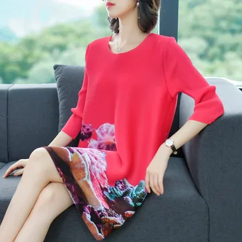 

Spring Autumn Trend 2019 Loose-size Pleated Dress New Fashion Print Dress