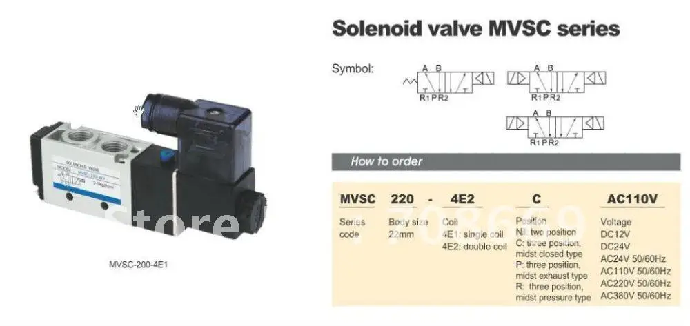 

MVSC260-4E1 110V AC 5Port 2Pos 1/4" BSP Solenoid Air Valve Single Coil Led