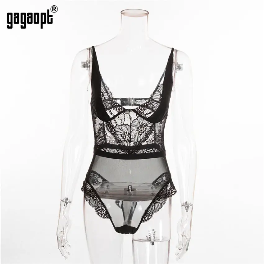 satin bodysuit Gagaopt 8 Colors Lace Bodysuit Women Floral Embroidery White/Black Sexy Bodysuit Backless Mesh Bodysuit Jumpsuit Overalls orange bodysuit Bodysuits