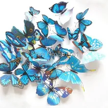 [ ] Новинка! DIY 12 шт./лот виниловые 3D Синие Бабочки для декоративная Съемная настенная украшение для дома красивая наклейка на стену