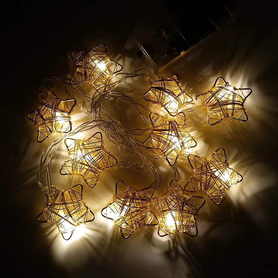 Thrisdar 1,5 м 10 светодиодный гладить металлическая звезда Рождества Фея светодиодный свет шнура Батарея питание праздник свадьба гирлянда