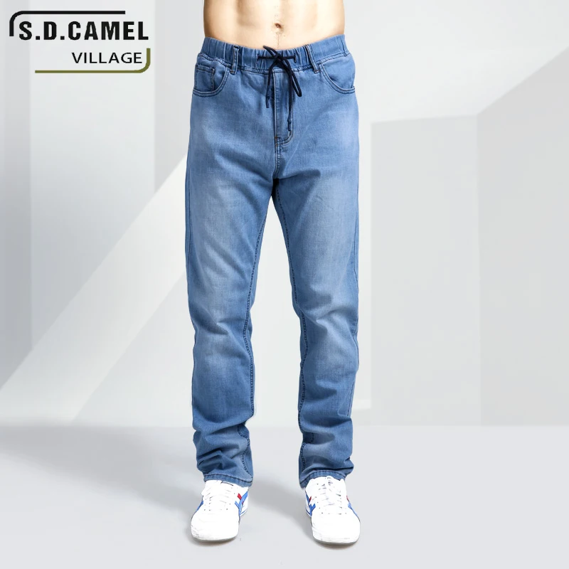 

Spring and Autumn quality men's loose jeans hip-hop skateboard belt elastic belt elastic large size straight casual jeans L-6XL