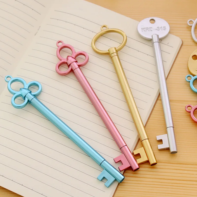 

4PCS/LOT GENKKY Retro Gold Key Neutral Pen Metallic Texture Creative Student Stationery Pen Black Signature Pen
