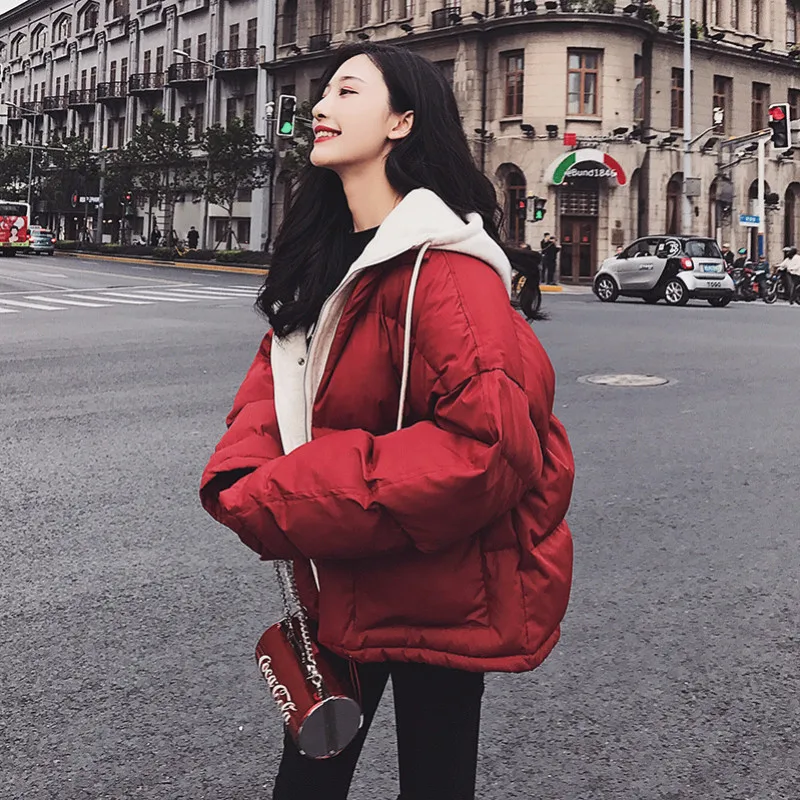 

Bread clothes small jacket hooded fake two pieces of cotton clothing female short paragraph 2019 winter new wild cotton jacket