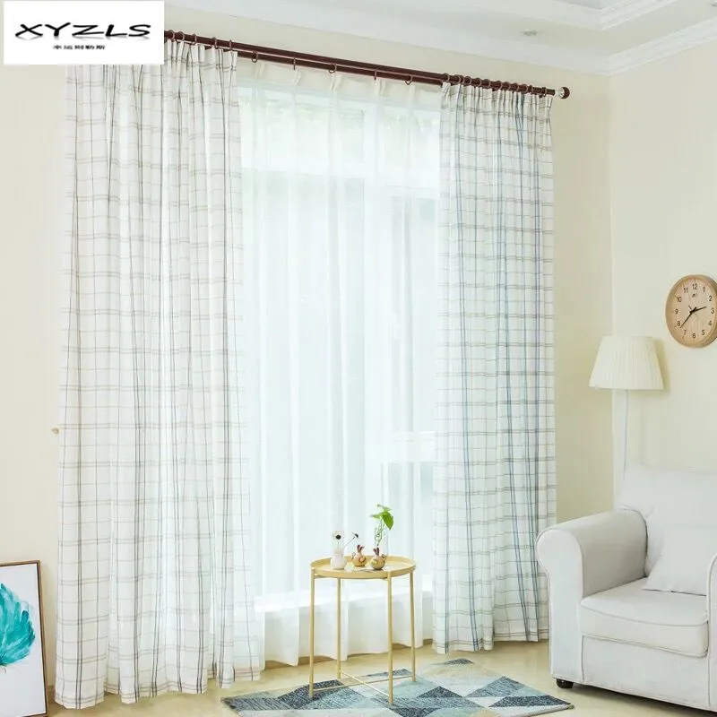

XYZLS Pastoral Plaid Tulle for Window Sheer Curtains Panel for Kitchen Bedroom Living Room Window Treatment 1PC