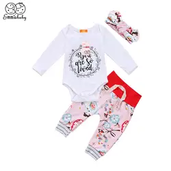 Для новорожденных одежда для малышей Одежда для девочек с длинными рукавами комбинезон боди; штаны повязка на голову Fille Joli комплект одежды