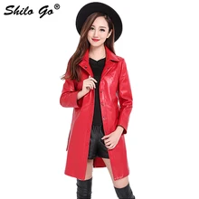 Большие размеры, новые модные женские высококачественные пуговицы в один ряд из овечьей кожи с длинными рукавами, Красное длинное пальто из натуральной кожи, XXXL