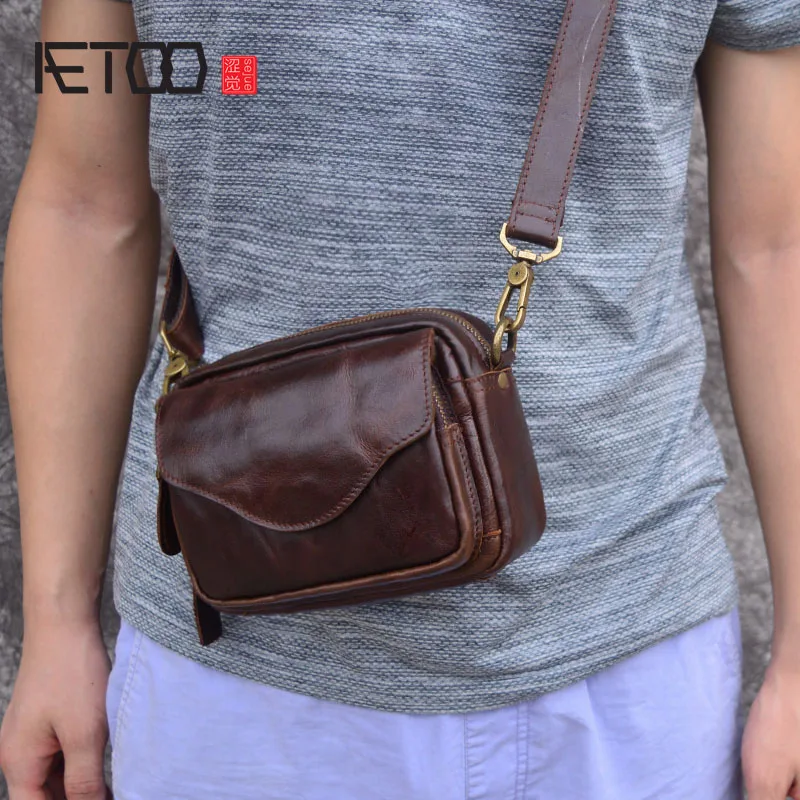 

AETOO New Fashion Cowhide Man Messenger Bags Genuine Leather Male Cross Body Bag Casual Men small Bag