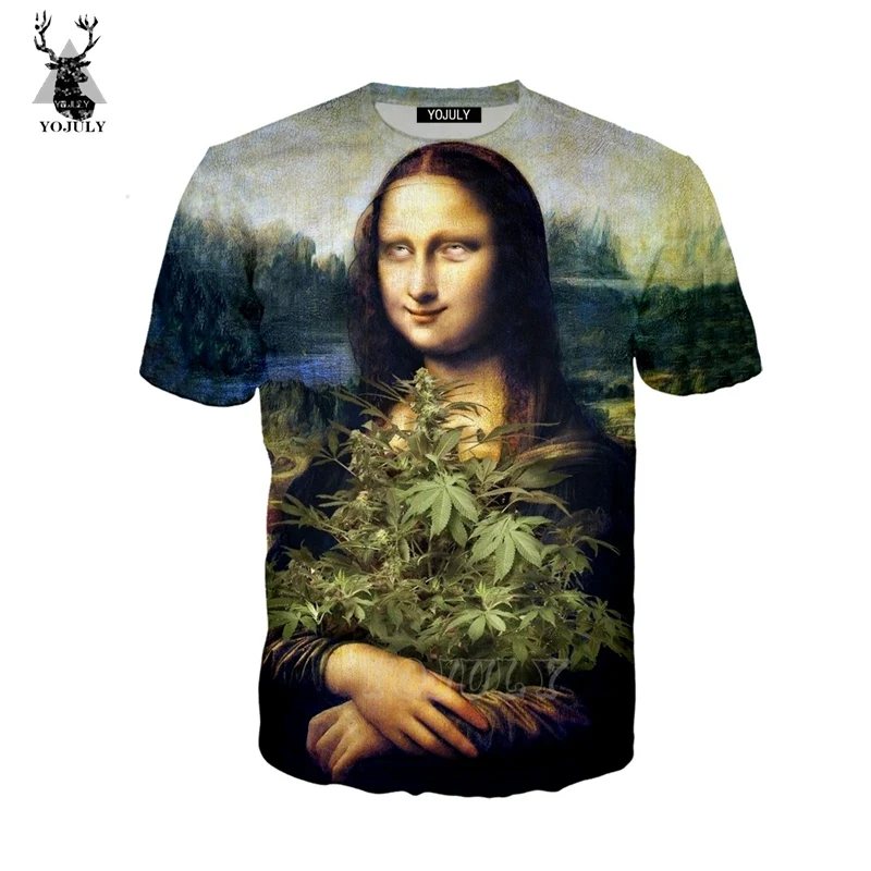 

YOJULY 3D Print Unsiex Funny Mona Lisa Rolling eyes Weed T-shirt/Sweatshirt/hoodies/Jacket Harajuku Casual O-neck Tee shirt A233