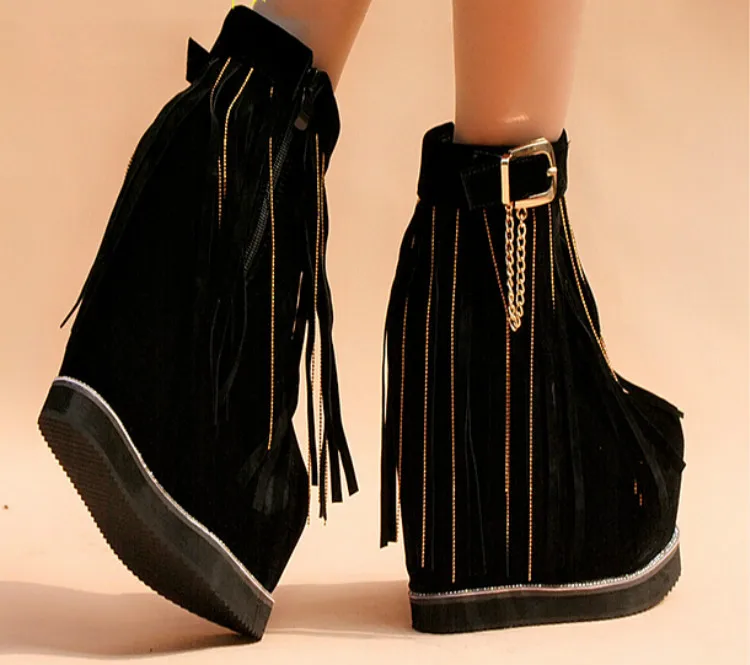 New winter boots slope with European and American fashion chain tassel boots 15CM high with thick