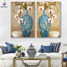 Сделай Сам картинки для раскраски по номерам с цветами изображение орхидеи Рисование Живопись по номерам в рамке домашний декор из двух частей