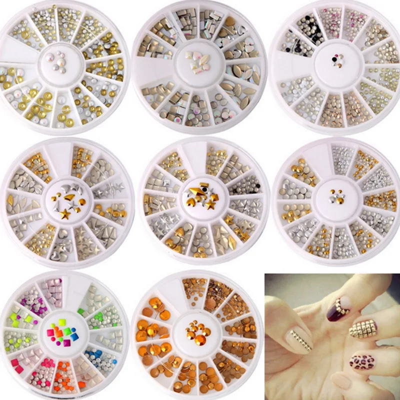 

1box Nails Decorations New Arrive DIY Metal Nail Accessories Silver Gold Stras Nail Rhinestones Charms Nails Gel Mixed Size Bead