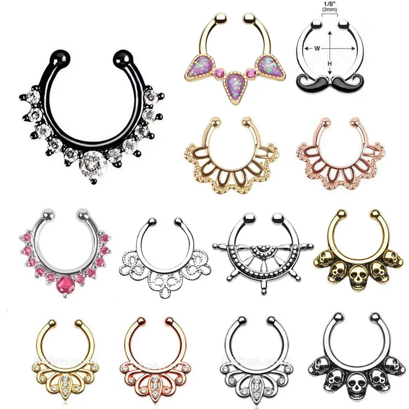 

New Design Crystal Fake Nose Ring Hoop Ring Clip Body Jewelry Fake Septum Nose Ring Piercing For Women Hot Jewelry Wholesale