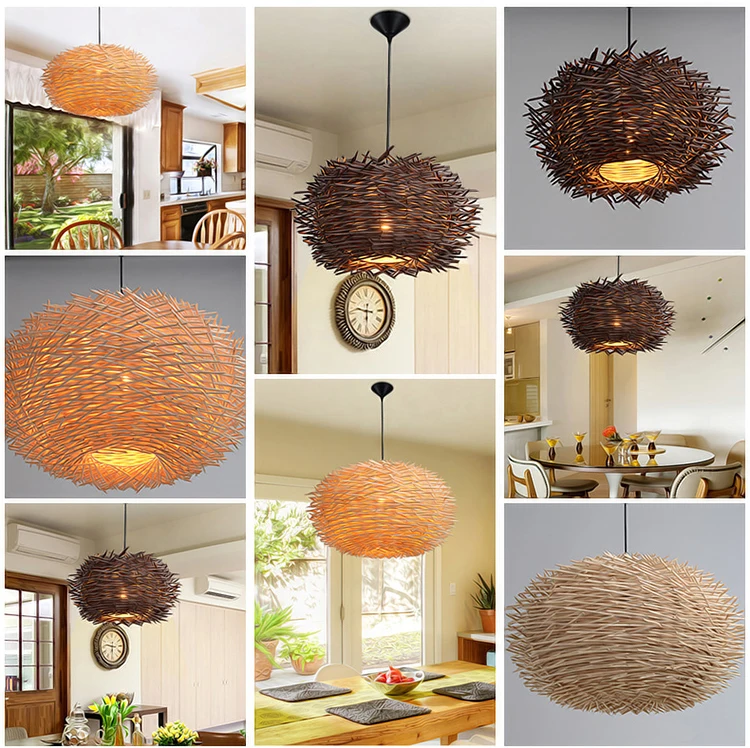 Art Deco Led Hand Made Bine Pendant Light  Wood pendant Lights 220v E27 Bird Nest Cage Pendant Lamp For Resturant Home (17)