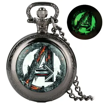 

Unisex Alloy Pocket Watch Avengers Alliance Series Retro Quartz Analog Luminous Pendant Watch Link Chain reloj de bolsillo