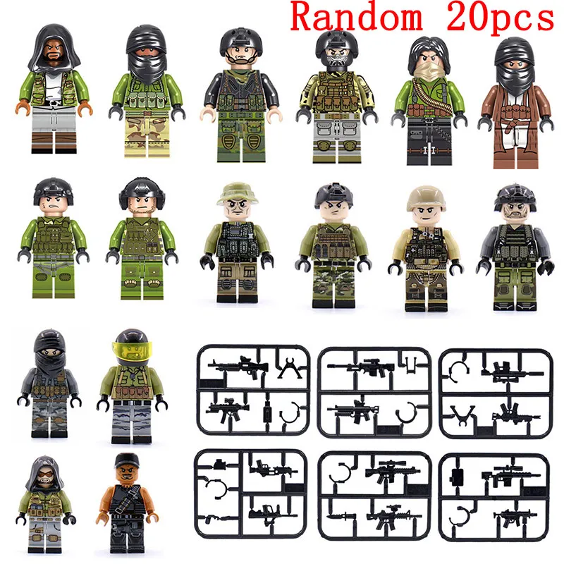 

20Pcs/Set WW2 Army SWAT Team Guns Weapons Military Random Figures Building Blocks Compatible Legoings Soldiers Bricks Kid Toys