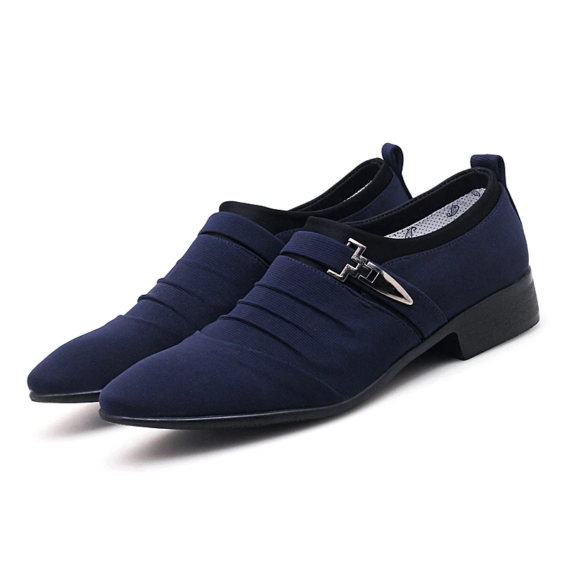 Мужские деловые туфли; Новинка года; модные кожаные модельные туфли; мужские офисные итальянские туфли с острым носком; цвет черный, белый; мужские туфли на плоской подошве - Цвет: Blue Canvas