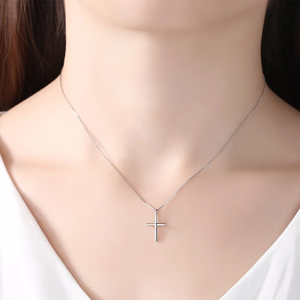 LUOTEEMI ожерелье, 925 пробы, серебряная подвеска в форме Креста, с цепочкой для женщин, вечерние, подарок, опт, модные, очаровательные, простые ювелирные изделия