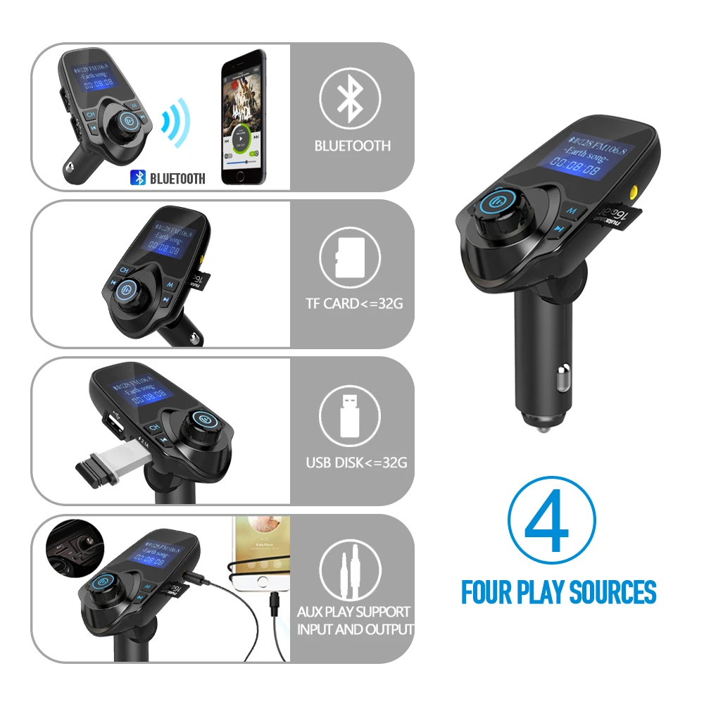 Nulaxy Bluetooth FM Transmitter Audio Car Mp3 Player Wireless In-Car FM Modulator Handsfree Bluetooth Car Kit with LCD Display