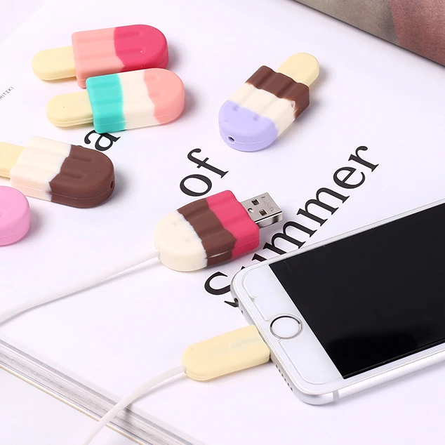 

For iPhone Silicone Ice Cream Popsicle Data USB Cable Protector Case Cover Soft Holder Winder Candy Color