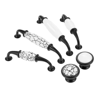 DRELD Ceramic Furniture Handle Cupboard Cabinet Handles and Knobs Door Kitchen Pull Handles Furniture Hardware Black and White