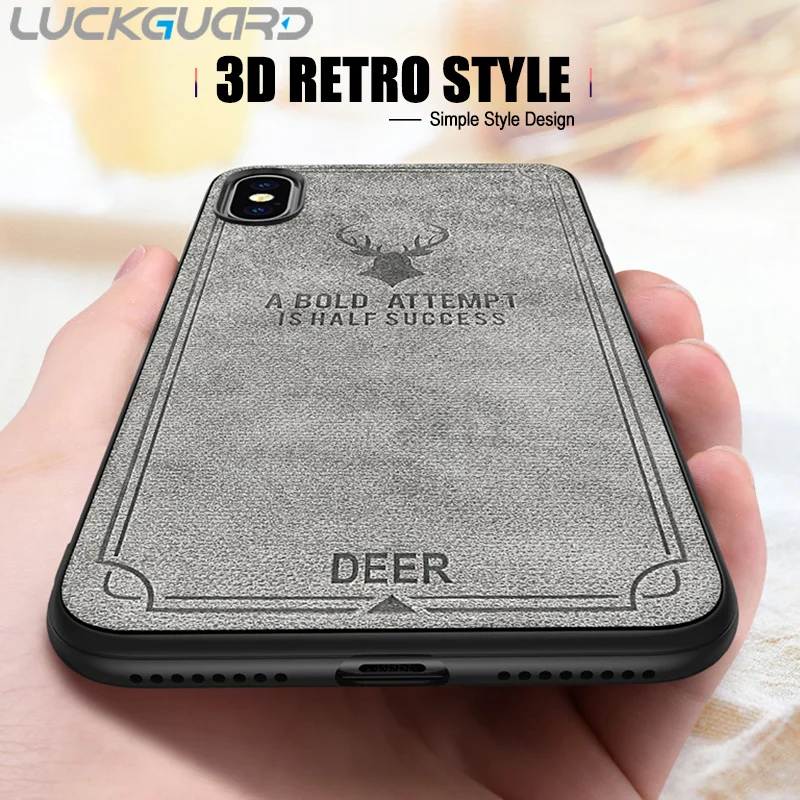 

LuckGuard For iPhone X XS MAX XR Case Cover DEER Cloth Cover Soft Silicone Edge For iPhone 7 8 6 6s Plus Back Phone Accessories