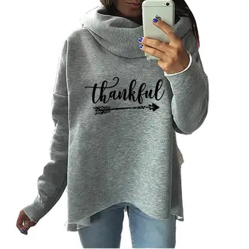 

2019 Fashion Thank You Christmas Clothing Women Hoodies Winter Scarf Collar Casual Autumn Sweatshirts Pullovers Rough