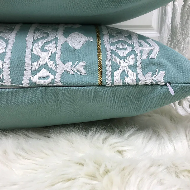 Льняная наволочка с вышивкой серый синий хаки этический чехол для подушки с цветочным принтом с кисточками для дивана простой домашний декор 35*45 см